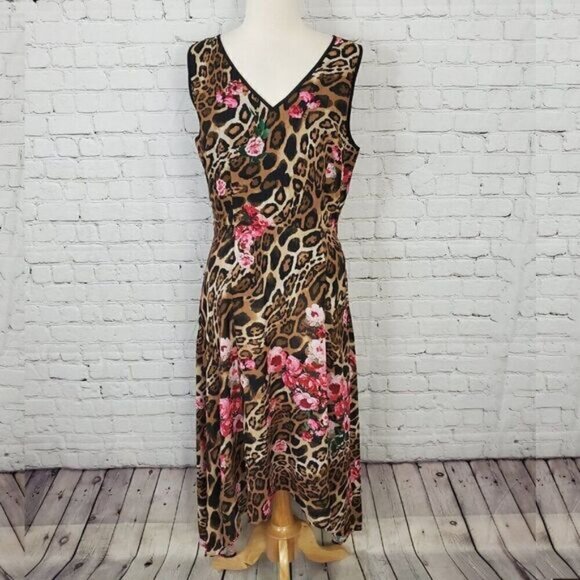 INC Size 8 Wave Leopard Floral Print Asymmetrical Sleeveless Dress NEW - Picture 2 of 7